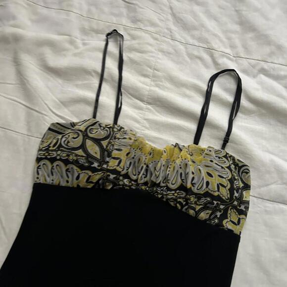 Y2K Dots yellow paisley ruffle blackmini dress with adjustable straps Size small - Picture 2 of 8